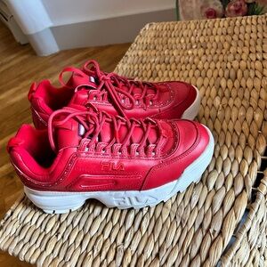 Fila Red Chunky Lace-Up Sneakers with White Sole Size 9 Women’s